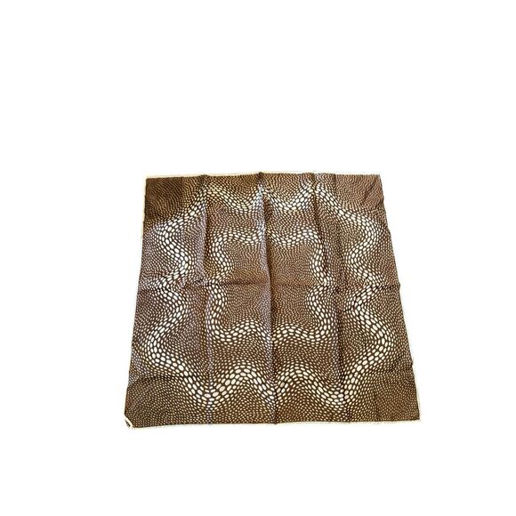 Nice Scarf Satin Acetate Vintage Japan Brown Gold cream Print Square - Picture 2 of 9
